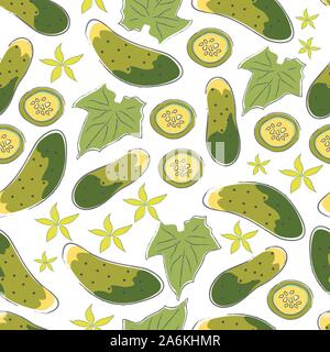 Seamless Pattern with Cute Cucumbers. Scandinavian Style. Vector Illustration Stock Vector