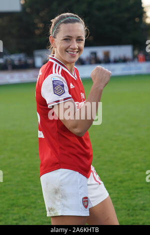 Borehamwood, UK. 27th Oct, 2019. Katie McCabe of Arsenal celebrates their victory during the Barclay's FA WSL football match between Arsenal vs Manchester City at Meadow Park on October 27, 2019 in Borehamwood, England (Photo by Daniela Porcelli/SPP) Credit: SPP Sport Press Photo. /Alamy Live News