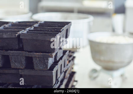 Bread bakeware.Black dough for baking bread Stock Photo