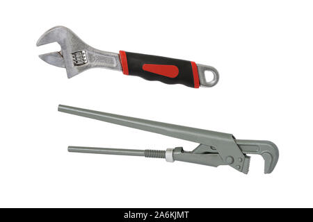 Adjustable and pipe wrench. Isolated on white background. Stock Photo