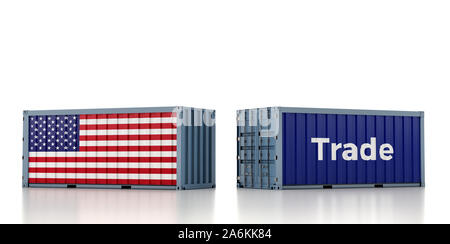 Freight Container with USA flag - 3D Rendering Stock Photo
