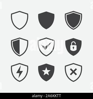 Simple security icon set, shield icon set, Vector simple shield icon set, Filled flat sign, Protection shield symbol icon set, shield vector illustration Stock Vector