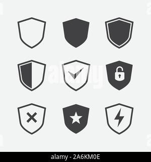 Simple security icon set, shield icon set, Vector simple shield icon set, Filled flat sign, Protection shield symbol icon set, shield vector illustration Stock Vector