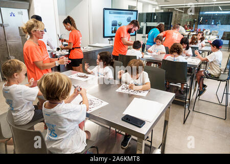 Barcelona Spain,Catalonia El Born,historic district,Ciutat Vella,Museu de la Xocolata,Museum of Chocolate,inside,demo classroom kitchen,children's act Stock Photo