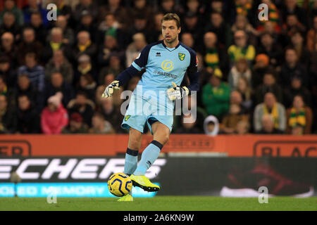 Norwich, UK. 27th Oct, 2019. Tim Krul, the goalkeeper of Norwich City in action. Premier league match, Norwich City v Manchester Utd at Carrow Road Stadium in Norwich on Sunday 27th October 2019. this image may only be used for Editorial purposes. Editorial use only, license required for commercial use. No use in betting, games or a single club/league/player publications. pic by Steffan Bowen/Andrew Orchard sports photography/Alamy Live news Credit: Andrew Orchard sports photography/Alamy Live News Stock Photo