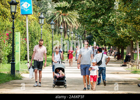 Barcelona Spain,Catalonia El Born,historic district,Ciutat Vella,Parc de la Ciutadella,Citadel Park,main pedestrian promenade,man,woman,boy,stroller,f Stock Photo