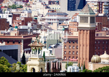 Barcelona Spain,Catalonia Parc de Montjuic,city skyline,view of Les Corts,buildings,high rise,rooftops,urban,Venetian Tower,ES190823076 Stock Photo