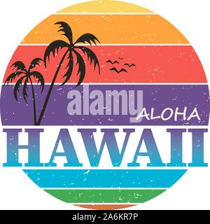 Vector illustration on the theme of surf and surfing in Hawaii, Honolulu. Grunge design. Typography, t-shirt graphics, poster, banner, print, flyer Stock Vector