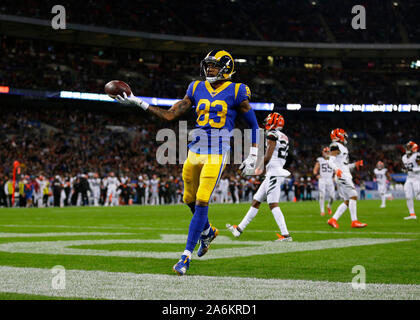 Wembley Stadium, London, UK. 27th Oct, 2019. National Football League, Los Angeles Rams versus Cincinnati Bengals; Josh Reynolds of Los Angeles Rams with a touchdown to make it 3-10 - Editorial Use Credit: Action Plus Sports/Alamy Live News Stock Photo