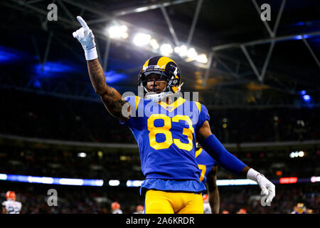 Wembley Stadium, London, UK. 27th Oct, 2019. National Football League, Los Angeles Rams versus Cincinnati Bengals; Josh Reynolds of Los Angeles Rams celebrates after scoring a touchdown to make it 3-10 - Editorial Use Credit: Action Plus Sports/Alamy Live News Stock Photo