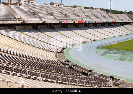 Barcelona Spain,Catalonia Parc de Montjuic,Stadi Olimpic Lluis Companys,Olympic stadium,1929 International Exposition,viewpoint of field,bleachers,tie Stock Photo