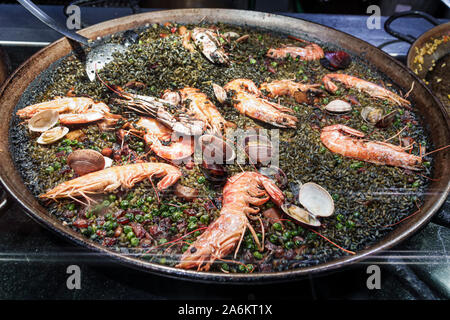 Barcelona Spain,Catalonia Plaza Placa de Catalunya,El Corte Ingles,department store chain,rooftop,La Placa Gastro Mercat, restaurant,paella,pan,Black Stock Photo