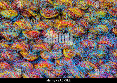 extreme close up of knitted stitches colorful yarn Stock Photo