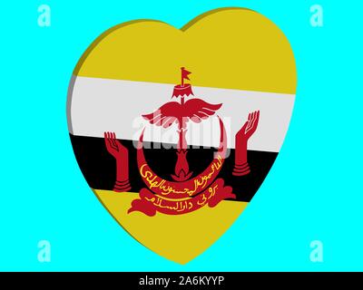 Brunei Flag In Heart Shape 3D Vector illustration eps 10. Stock Vector
