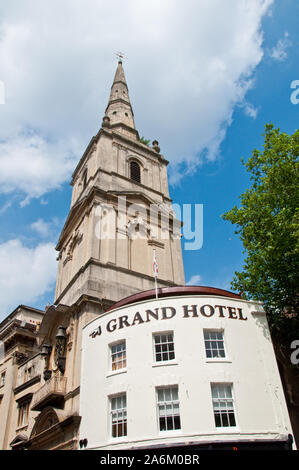Tower and spire of Christ Church with Saint Ewen. Broad Street, Bristol Stock Photo