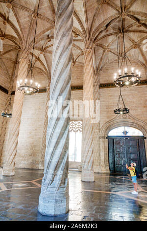 Valencia Spain Hispanic,Ciutat Vella,old city,historic district,Lonja Llotja de la Seda,Silk Exchange,museum,Gothic secular building,inside,Trading Ha Stock Photo