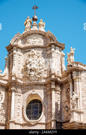 Valencia Spain Hispanic,Ciutat Vella,old city,historic center,Plaza Placa de la Reina,Metropolitan Cathedral Basilica of the Assumption of Our Lady of Stock Photo