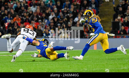 London, UK.  27 October 2019. Bengals Wide Receiver, Tyler Boyd (83) is tackled during the NFL match Cincinnati Bengals v Los Angeles Rams at Wembley Stadium, game 3 of this year's NFL London Games.  Credit: Stephen Chung / Alamy Live News Stock Photo