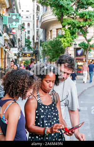 Valencia Spain,Hispanic Latin Latino,Ciutat Vella,old city,historic center,Plaza del Mercat,sidewalk,Black Blacks African Africans ethnic minority,wom Stock Photo