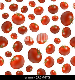 Red Ripe Tomato Seamless Pattern Isolated on White Background. Vegetable Organic Texture Stock Vector