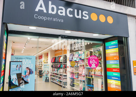 Valencia Spain,Ciutat Vella,old city,historic center,shopping,store,exterior front entrance,Abacus Cooperativa,school supplies,educational toys,books, Stock Photo