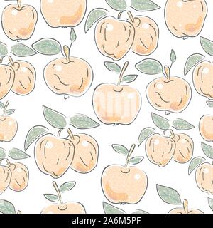 Cute Seamless Pattern with Apples. Scandinavian Hand Drawn Style. Vector Illustration Stock Vector