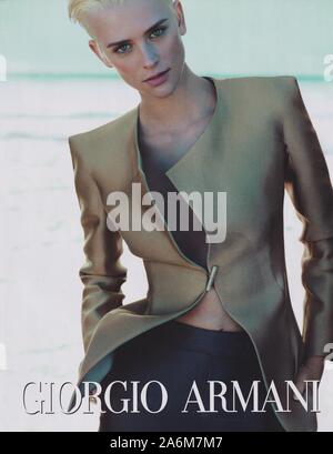 poster advertising Giorgio Armani in magazine from 2012, advertisement, creative Giorgio Armani advert from 2010s Stock Photo