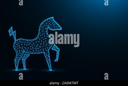 Powerful electric horse low poly design, animal abstract geometric image, zoo wireframe mesh polygonal vector illustration made from points and lines Stock Vector