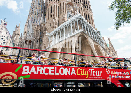 Barcelona Spain,Catalonia Eixample,Sagrada Familia,Roman Catholic basilica,cathedral,Passion facade,Antoni Gaudi,Art Noveau architecture,UNESCO World Stock Photo