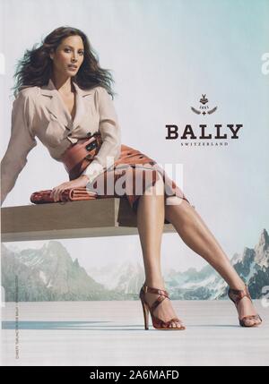 poster advertising Bally fashion house with Christy Turlington in paper magazine from 2010 year, advertisement, creative Bally advert from 2010s Stock Photo