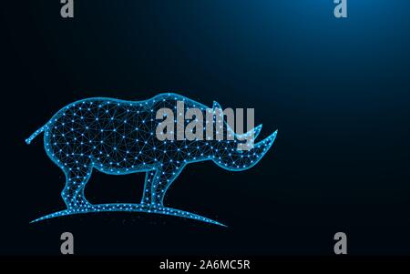 Rhinoceros low poly design, mammal animal abstract geometric image, zoo wireframe mesh polygonal vector illustration made from points and lines on dar Stock Vector