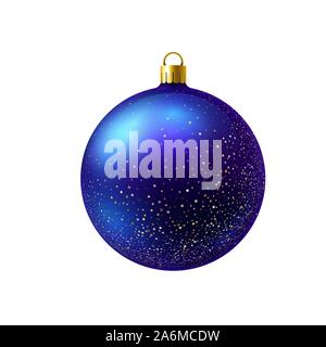 Blue christmas ball with gold sparkles isolated on white background. Stock Vector
