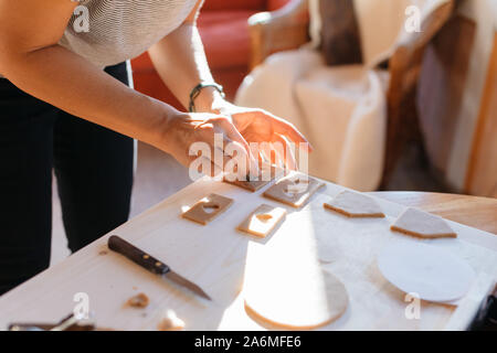 Budapest, Hungary - October 19, 2109: Traditional home-made gingerbread baking. Prepared gingerbread dough on the table in traditional kitchen. Stock Photo