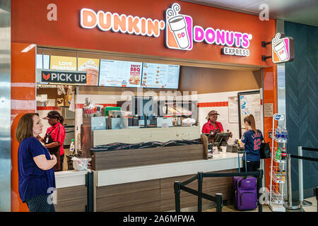 Georgia,Atlanta,Hartsfield-Jackson Atlanta International Airport,terminal,inside interior,Dunkin Donuts Express,counter,coffeehouse,donut shop,Black B Stock Photo