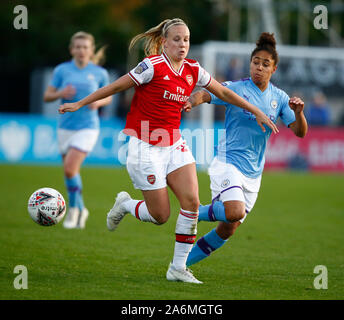 Borehamwood, UK. 27th Oct, 2019. BOREHAMWOOD, ENGLAND - OCTOBER 27: L-R Beth Mead of Arsenal and Demi Stokes of Manchester City WFC during Barclays Women's Super League match between Arsenal Women and Manchester City Women at Meadow Park Stadium on October 27, 2019 in Borehamwood, England Credit: Action Foto Sport/Alamy Live News Stock Photo