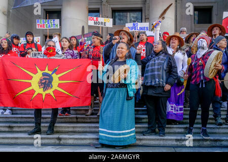 Indigenous activists at Climate Strike with Greta Thunberg, Vancouver, British Columbia, Canada Stock Photo