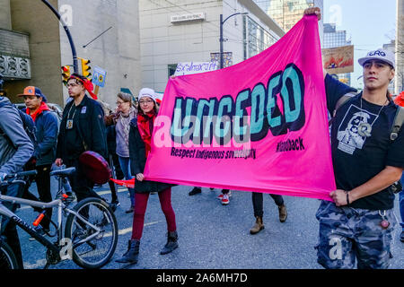 Indigenous activists at Climate Strike, Vancouver, British Columbia, Canada Stock Photo