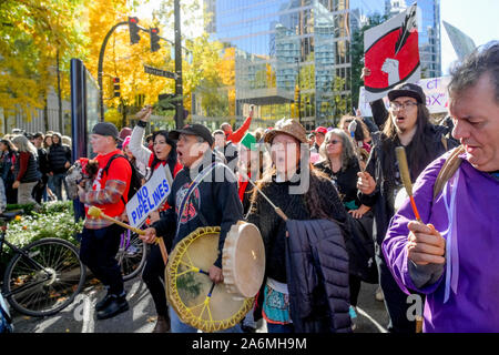 Indigenous activists at Climate Strike, Vancouver, British Columbia, Canada Stock Photo