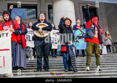 Indigenous activists at Climate Strike, Vancouver, British Columbia, Canada Stock Photo