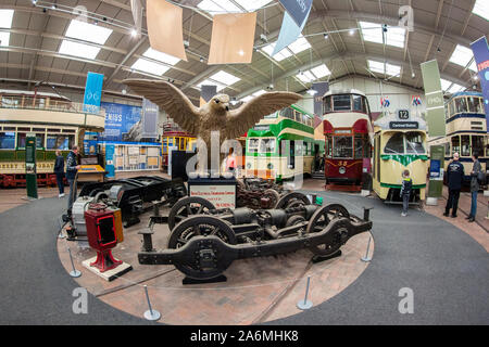 The Great Exhibition Hall, The National Tramway Museum at Crich Tramway Village, Crich, Derbyshire Stock Photo