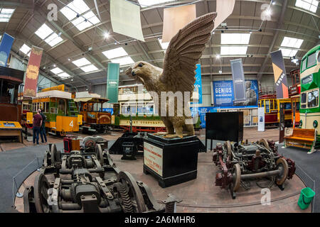 The Great Exhibition Hall, The National Tramway Museum at Crich Tramway Village, Crich, Derbyshire Stock Photo