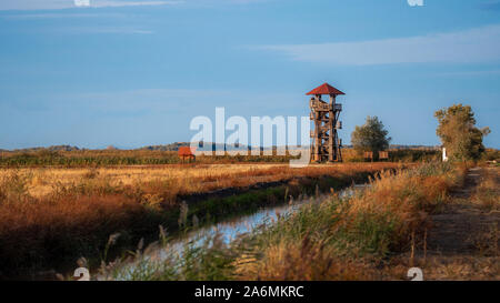 Birdwatching tower, Hortobagy National Park. Hungary. Stock Photo