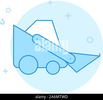 Bobcat machine, mini bulldozer vector icon. Flat illustration. Filled line style. Blue monochrome design. Editable stroke. Adjust line weight. Stock Vector