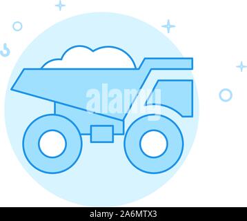 Mining dumper vector icon. Flat illustration. Filled line style. Blue monochrome design. Editable stroke. Adjust line weight. Stock Vector