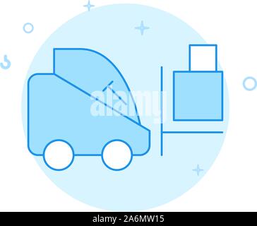 Warehouse forklift vector icon. Flat illustration. Filled line style. Blue monochrome design. Editable stroke. Adjust line weight. Stock Vector