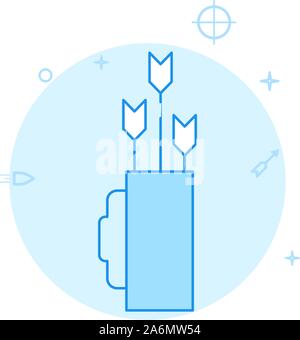 Quiver with arrows vector icon. Flat illustration. Filled line style. Blue monochrome design. Editable stroke. Adjust line weight. Stock Vector