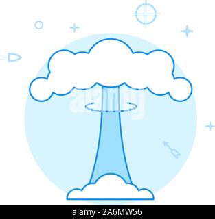 Nuclear explosion, mushroom cloud vector icon. Flat illustration. Filled line style. Blue monochrome design. Editable stroke. Adjust line weight. Stock Vector