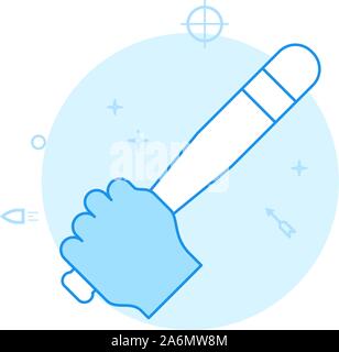 Baseball bat, baton in hand vector icon. Flat illustration. Filled line style. Blue monochrome design. Editable stroke. Adjust line weight. Stock Vector