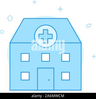 Hospital, infirmary, medical station vector icon. Flat illustration. Filled line style. Blue monochrome design. Editable stroke. Adjust line weight. Stock Vector