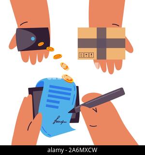 Buying things through a blockchain contract  Stock Vector